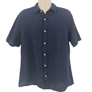 Charles Tyrwhitt Shirt Mens‎ Large Navy Linen Short Sleeve Slim Fit Button Front